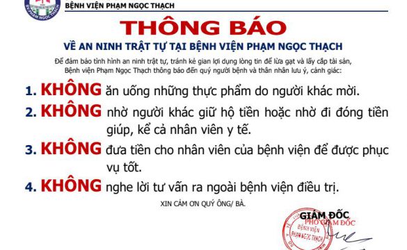 Thông báo về an ninh trật tự tại bệnh viện Phạm Ngọc Thạch